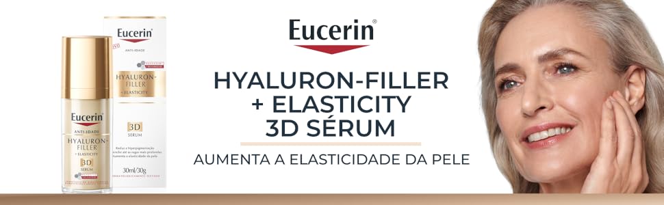 O Eucerin Sérum Facial Antirrugas Hyaluron-filler Elasticity 3D aumenta a elasticidade da pele.