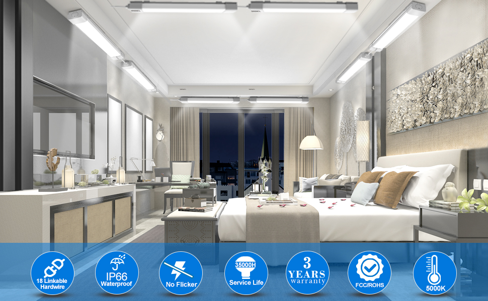 WNSNOU LED Ceiling Light Fixture with Plug, 4FT IP66 Waterproof