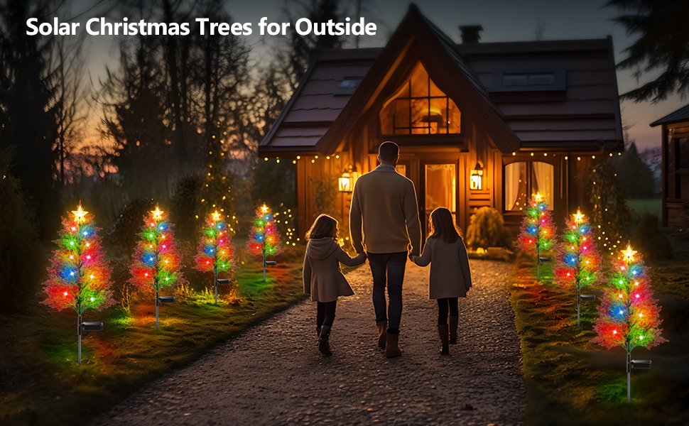 4 Pack Christmas Outdoor Decorations, Artificial Small Solar Christmas