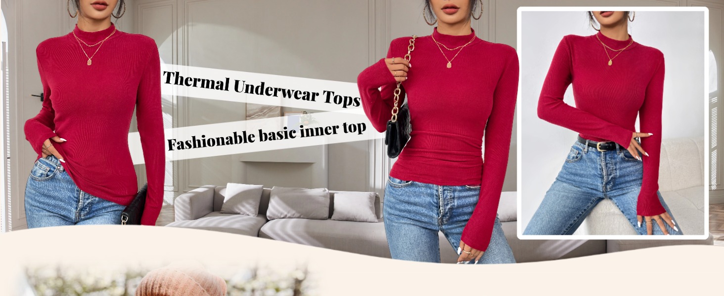 Long Sleeve Mock Turtleneck Tops Slim Fitted Shirts