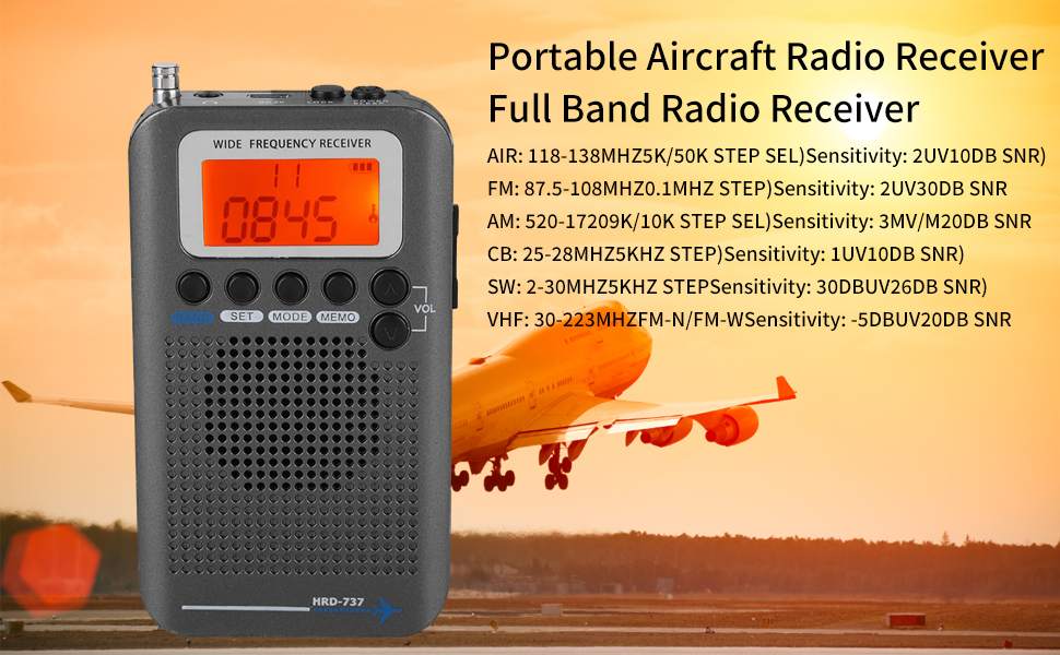 Bewinner Portable Aircraft Radio Receiver,Full Band Radio