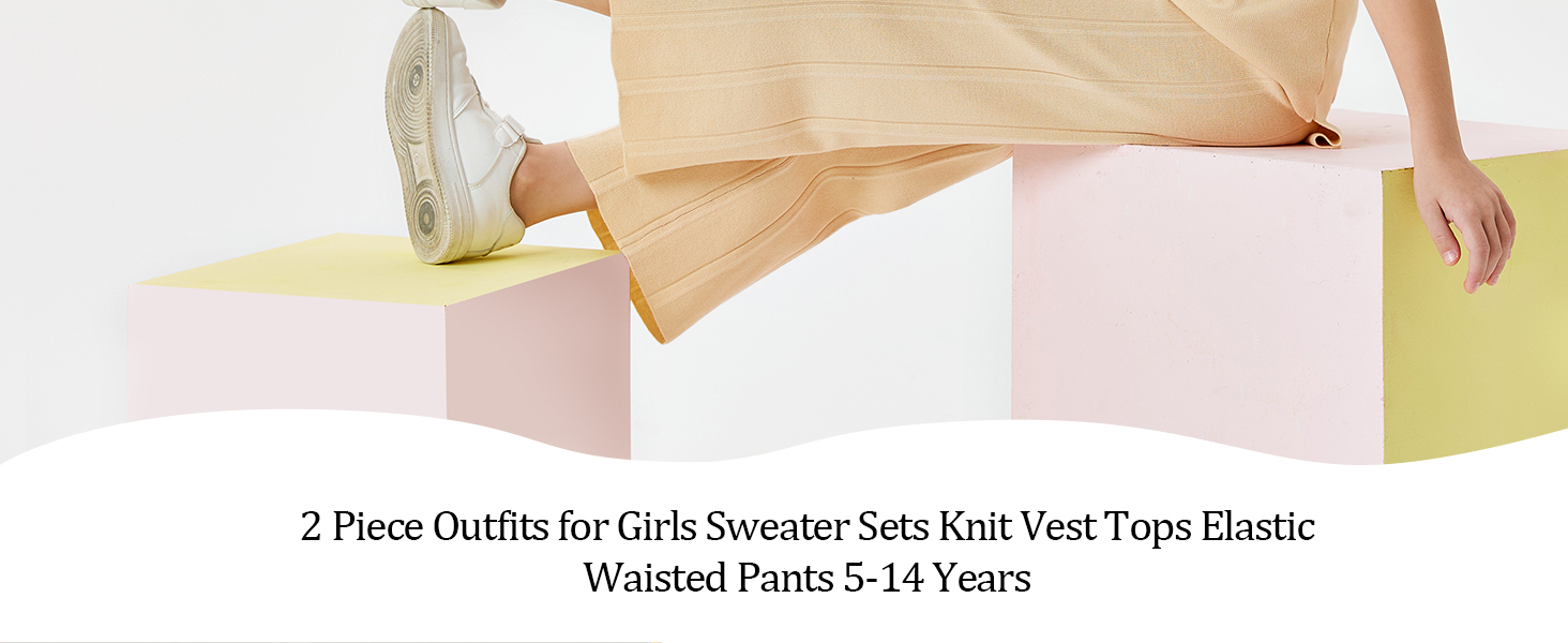 2 Piece Outfits for Girls Sweater Sets Knit Vest Tops Elastic Waisted Pants 5-14 Years