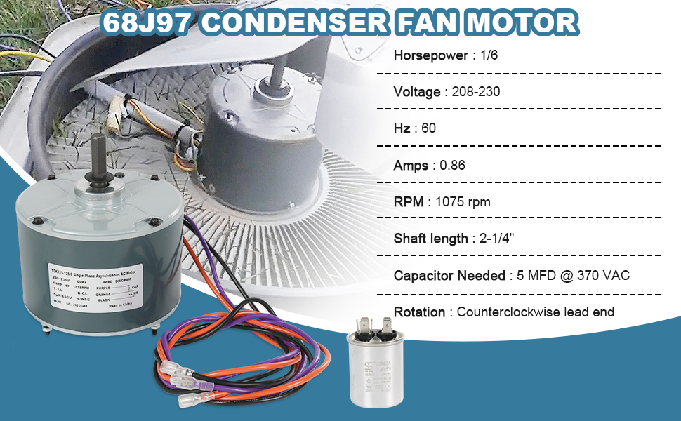 RALBDX 68J97 Condenser Fan Motor Compatible with Lennox