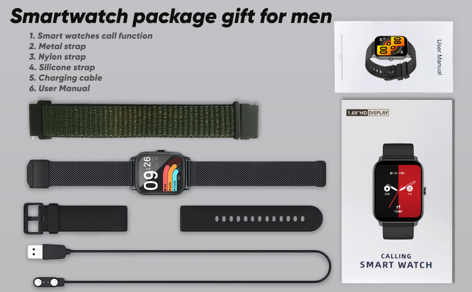 Smartwatch für Herren, Telefonanruf-Funktion, Schwarz
