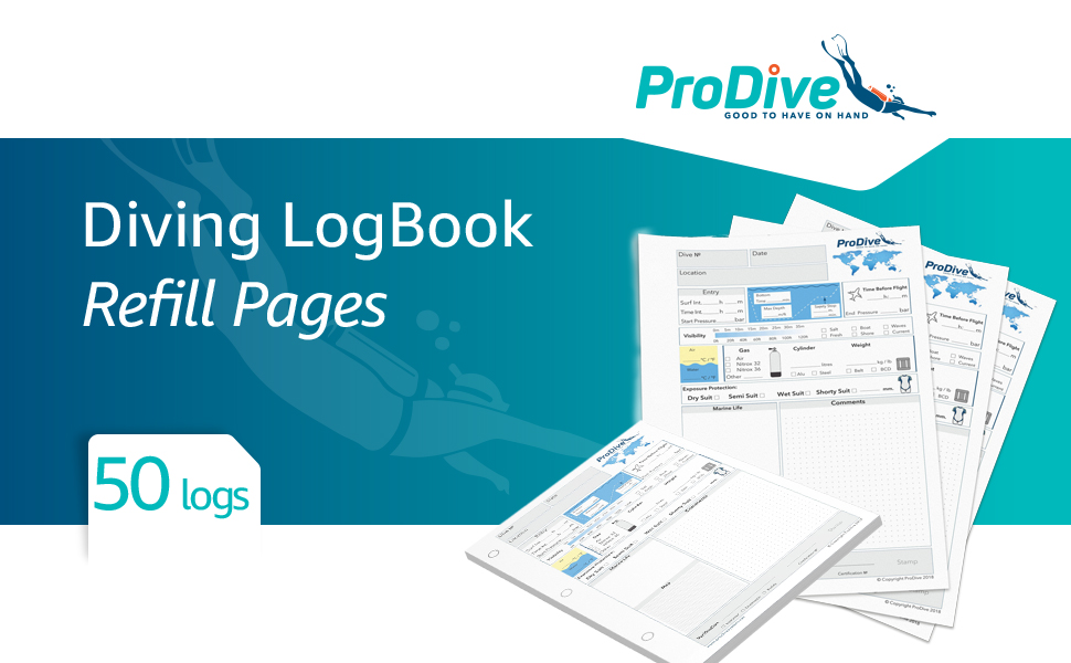 ProDive PADI Standard Dive Log Book Refill Pages 25 Pages 50 Dives 3