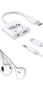  USB C to 3.5mm Headphone Jack Audio Aux & C-Type Lightning Fast Charging Adapter for C-port devices