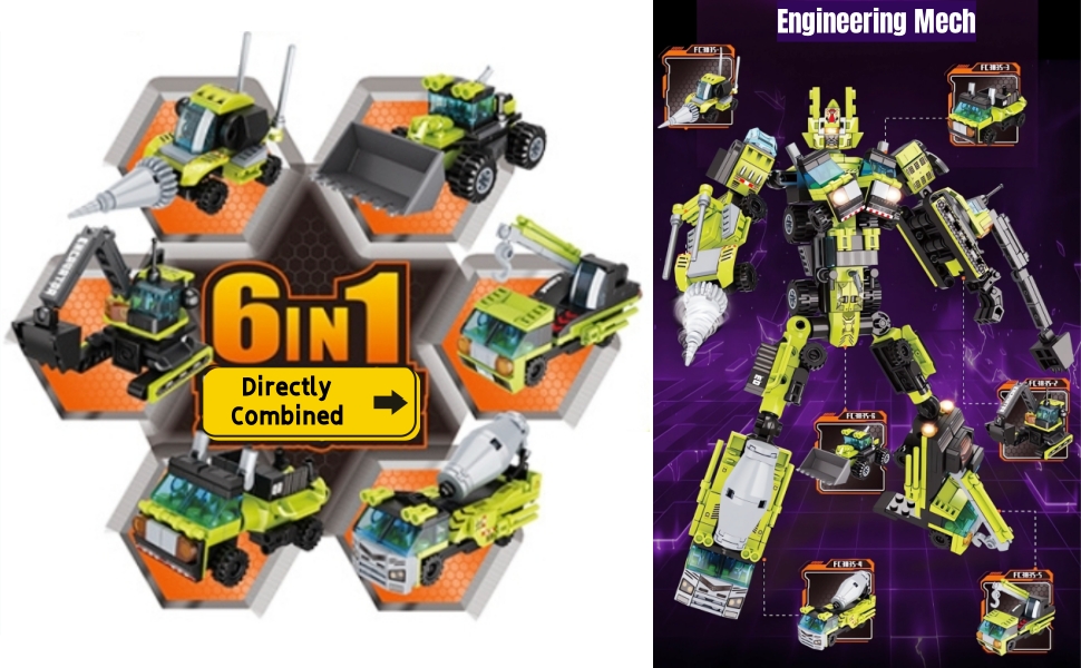 Amazon.com: WULOBOOI Mech Building Block Sets, 6 in 1 STEM Engineering ...