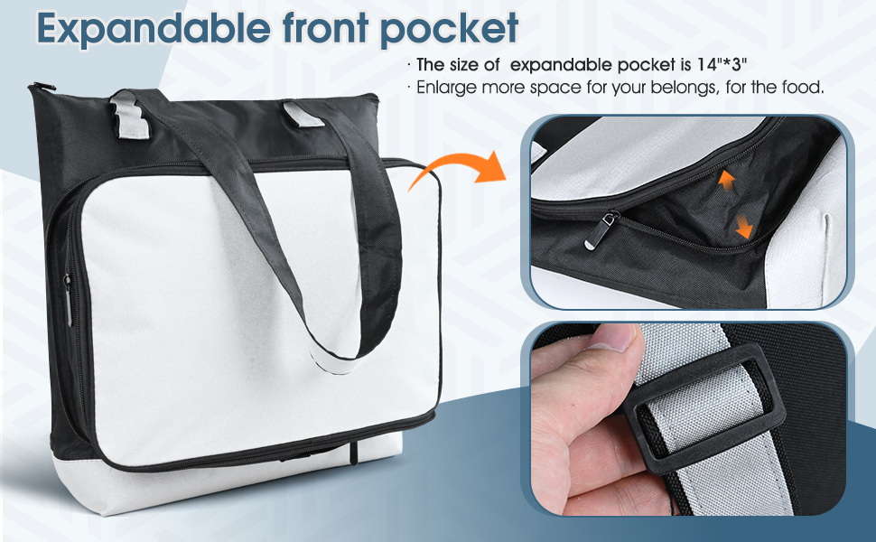Front expandable pocket enlarge the storage space