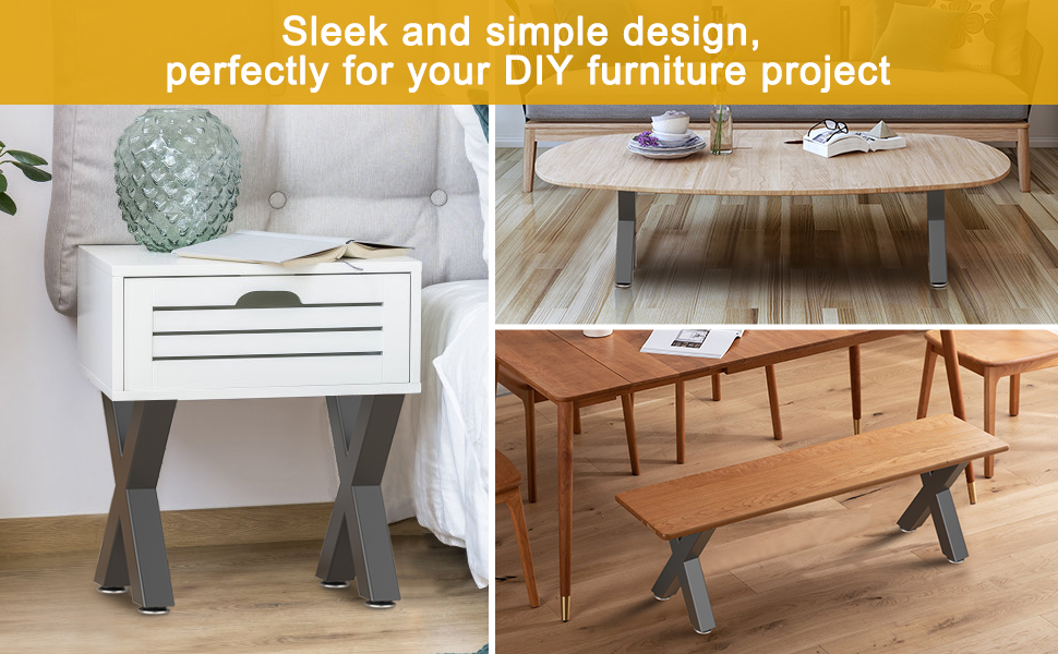 Likapop 16" Metal Coffee Table Legs, Diamond Shape Bench