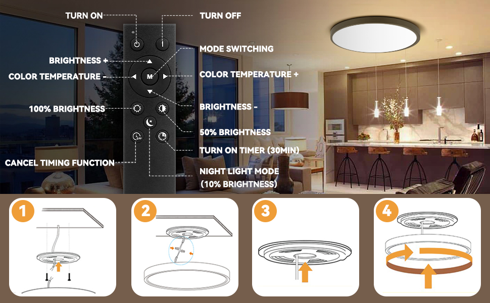 CANMEIJIA 24W LED Ceiling Light, 12 inch Slim Flush Ceiling Light with