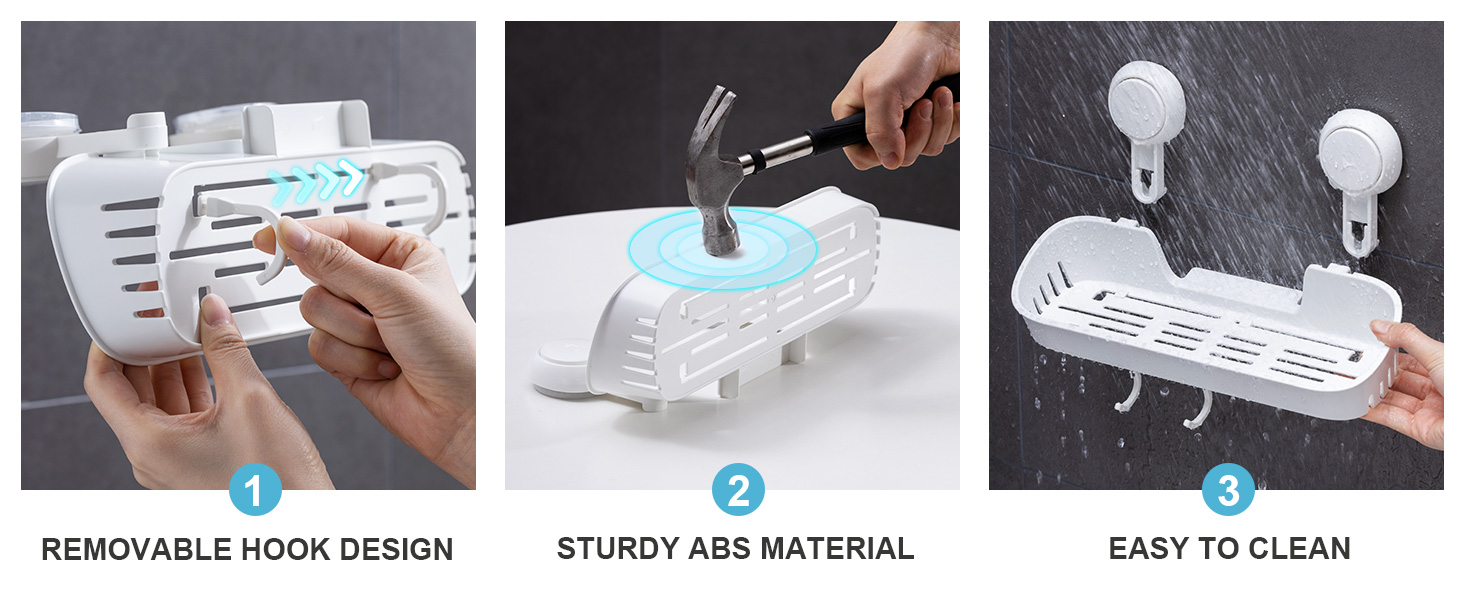 LEVERLOC Shower Caddy with 4 Hooks 2 Packs, Suction Cup