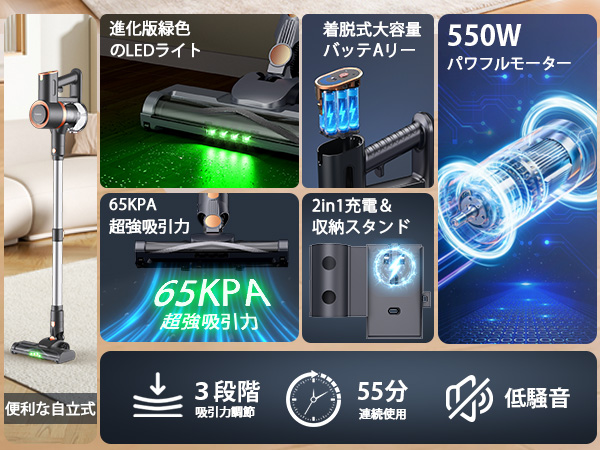 掃除機 コードレス 65Kpa強力吸引 収納充電スタント付き サイクロン式 Amazon | 掃除機 コードレス 【60KPA強力吸引・LED液晶ディスプレイ