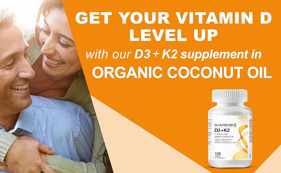 Vitamin D3 + K2 in Organic Coconut Oil, Vitamin K2 MK7 + D3 (1000IU