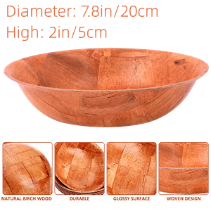  Rustic Mixing Bowl for Salad Snack Fruit Vegetables Chips or Candy 8”x 2” Natural Birch Woo