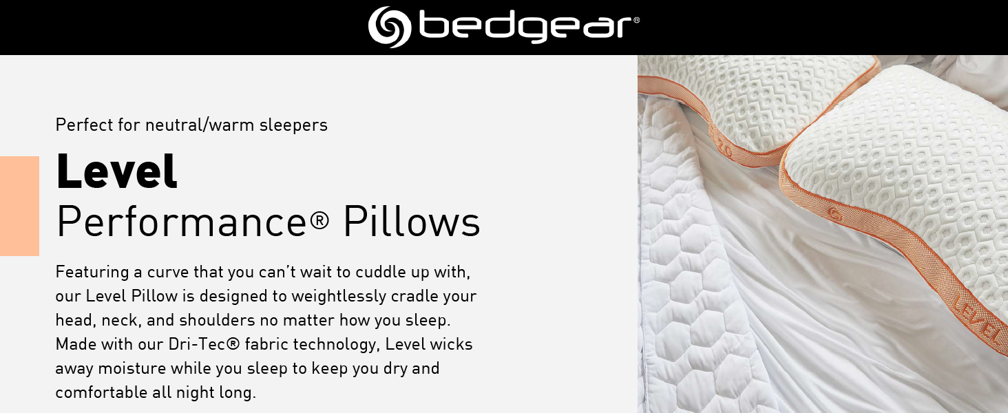 Bedgear Level Performance Pillow Size 1.0 Washable Dri