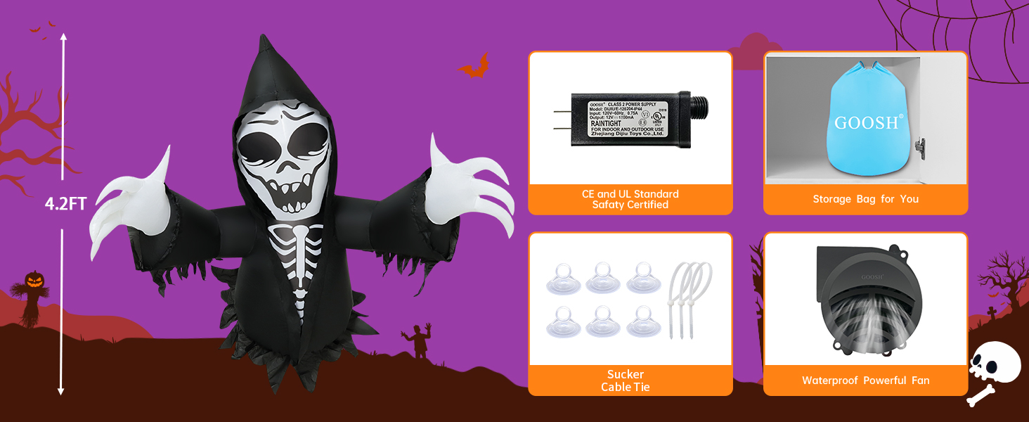 GOOSH 4.2 FT Halloween Inflatables Grim Reaper Out from