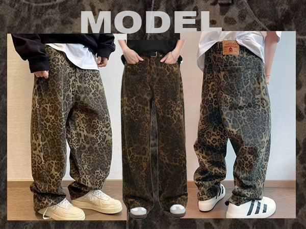 MAVQX Unisex Y2k Leopard Jeans Oversized Wide Leg High