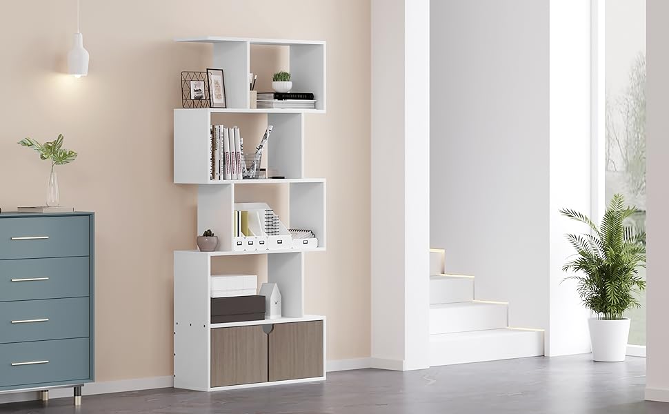 EUGAD 0067ZWJ Bookcase White Standing Shelf Bookcase Room Divider