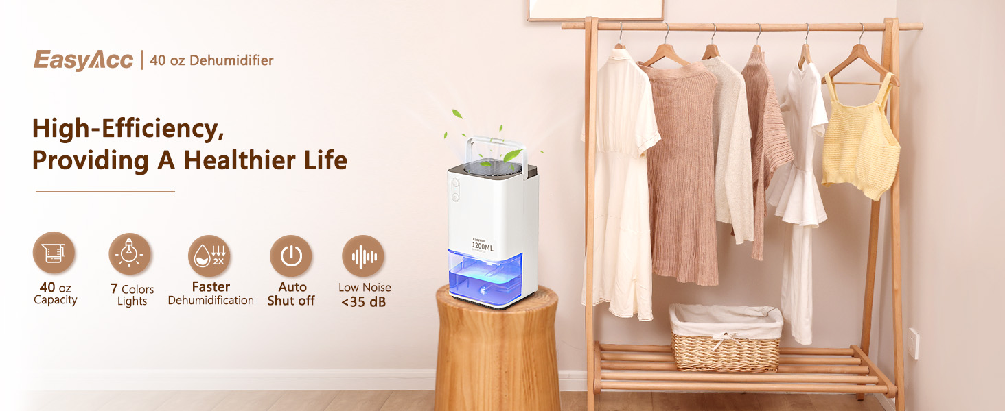 40oz Dehumidifiers for Home, EasyAcc Smart Dehumidifiers