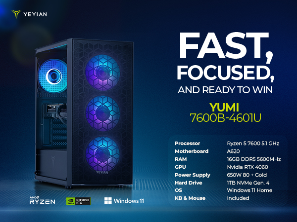 ★yumi-pon★ Amazon.com: YEYIAN Yumi Prebuilt Gaming PC, AMD Ryzen 5 7600