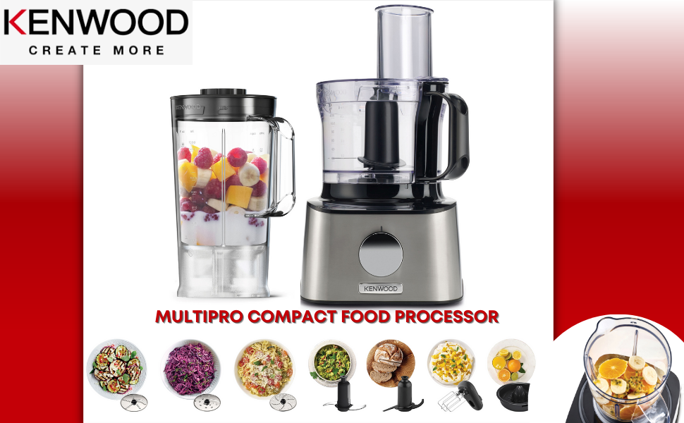 KENWOOD Food Processor 800W MultiFunctional with 3 Stainless Steel