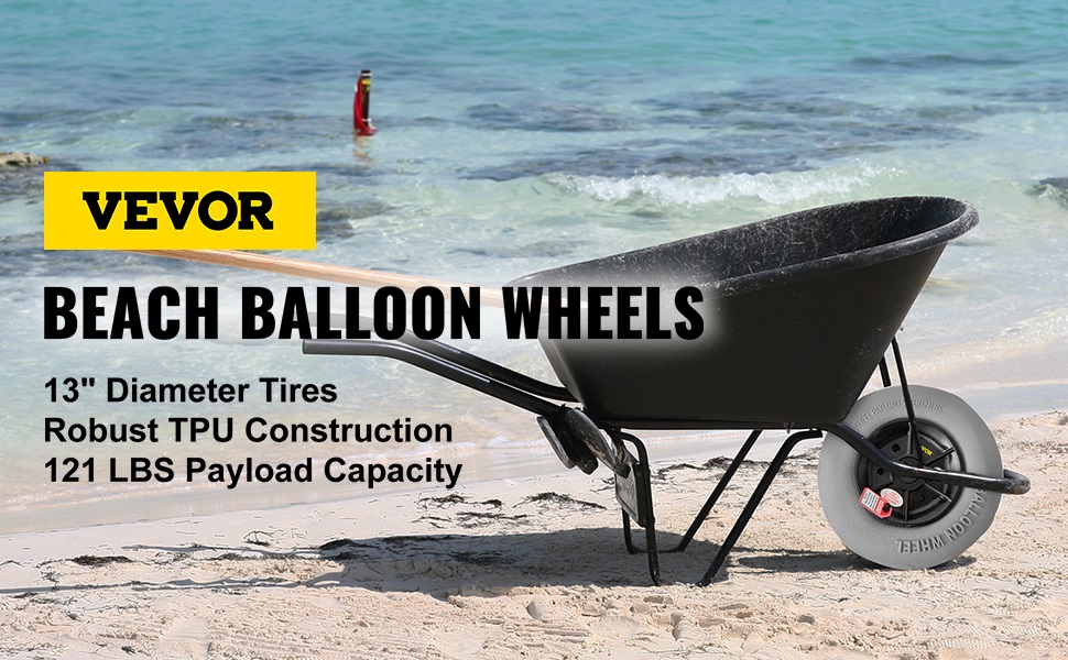 VEVR Roues de Ballon de Plage 2 x 33 cm Pneus Ballon Roues de Plage Capacité 55 kg Roue Ballon