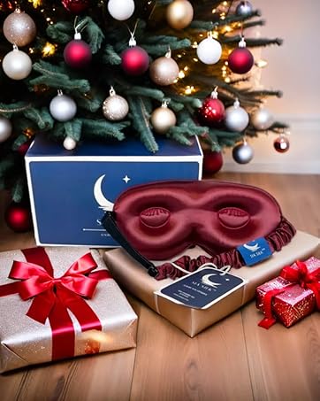 silk eye mask under christmas tree as a gift