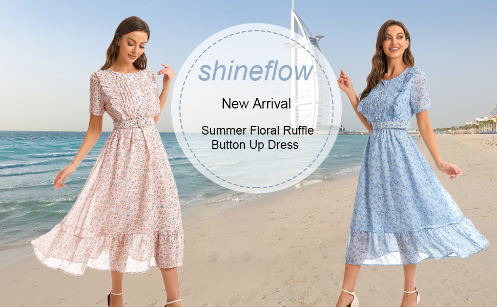 Shineflow Women's Short Sleeve Button Up Ruffle Chiffon