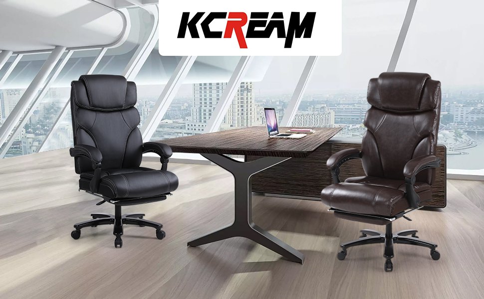 KCREAM Big and Tall Executive Office Chair 400lb Ergonomic Leather