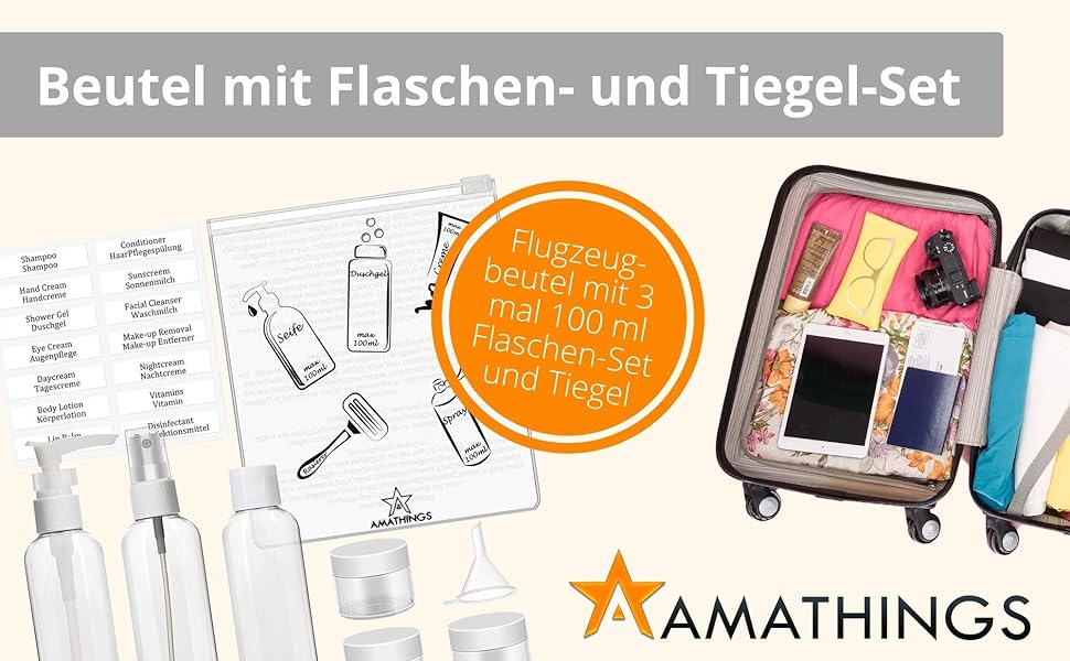 Flugzeugbeutel mit Set und Tiegel