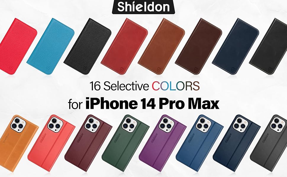 SHIELDON Wallet Case for iPhone 14 Pro Max, Genuine Leather Folio Case