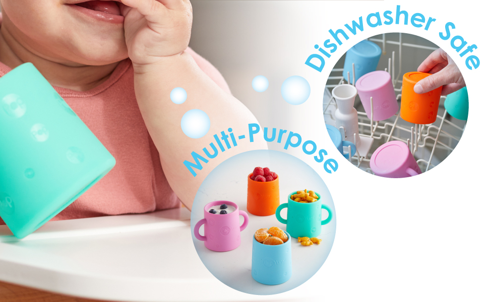 PopYum silicone training cups are dishwasher safe and are multi-purpose