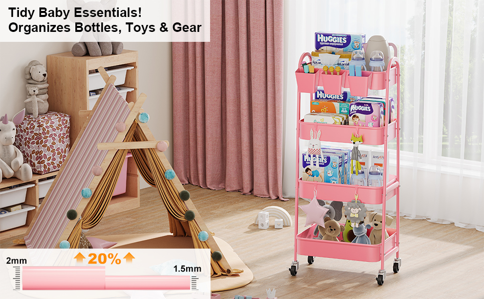 4 tier rolling cart pink