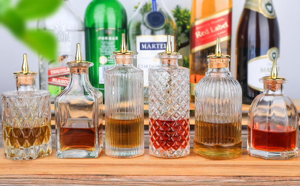 Bitters Bottle Set of 6 Dasher Bottles Bitter Bottles Vintage Glass for