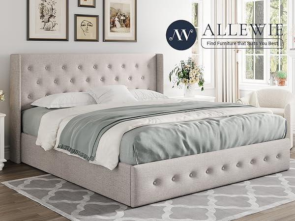 Amazon.com: Allewie Queen Size Lift Up Storage Bed, Button