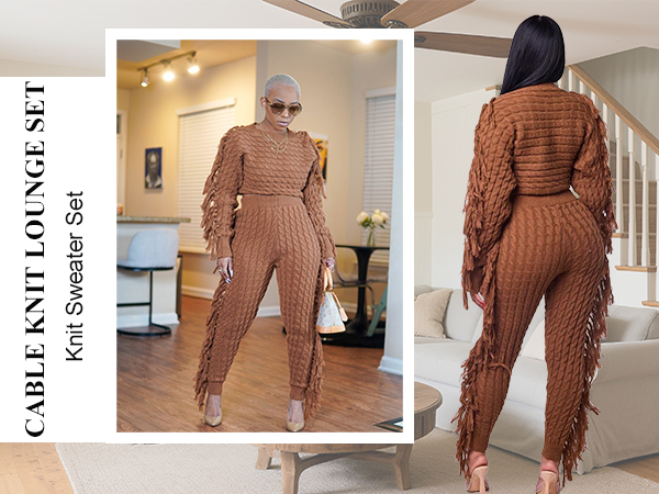 Amazon.com: Knit Two Piece Outfits for Women Tassels Solid