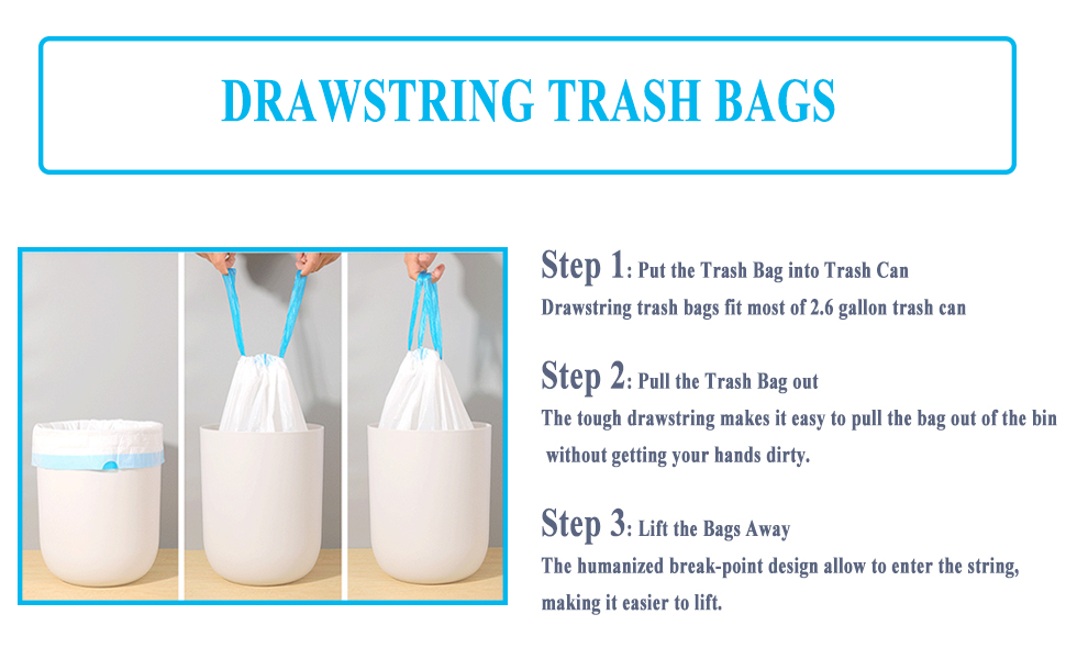 Small Garbage Bags 2.6 Gallon Drawstring Recycling Bags Thickened