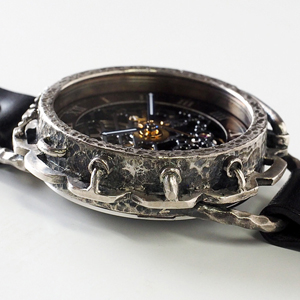 ハンドメイド 手作り 機械式 腕時計 ウォッチ スケルトン 蓄光 スチームパンク アンティーク レトロ 大きい おしゃれ メンズ レディース 革 革ベルト 本革 日本製 国産