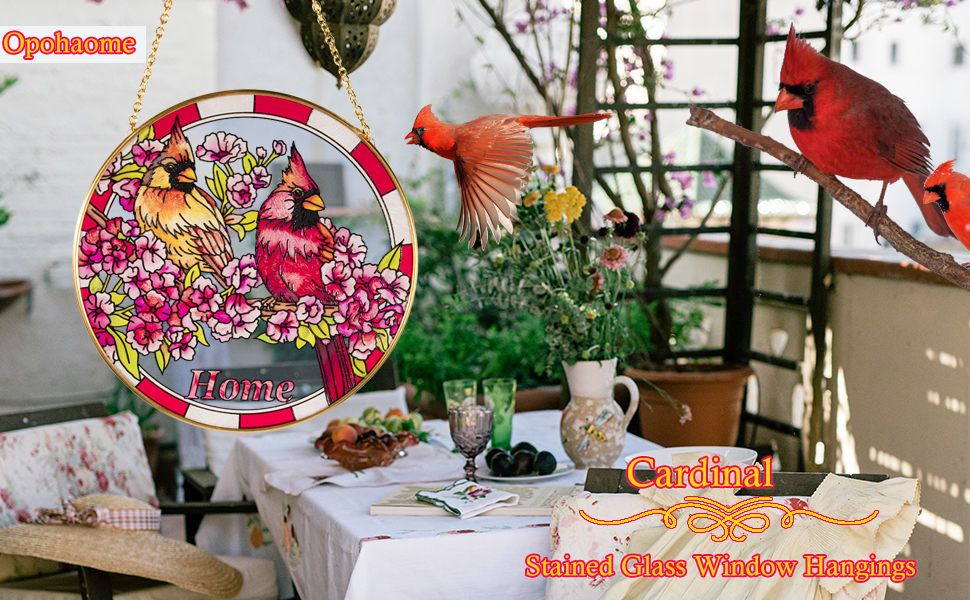 Cardinal Stained Glass Window Hangings Suncatcher Red Birds Sun Catchers