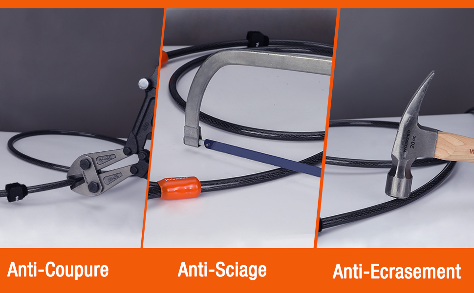 ValueMax Câble Antivol Vélo 213 Cm X 12 Mm, Antivol Vélo De Sécurité Avec Revêtement PVC, Double Boucle Tressée, Pour Cadenas, Antivol à Disque Et Antivol En U 13 4