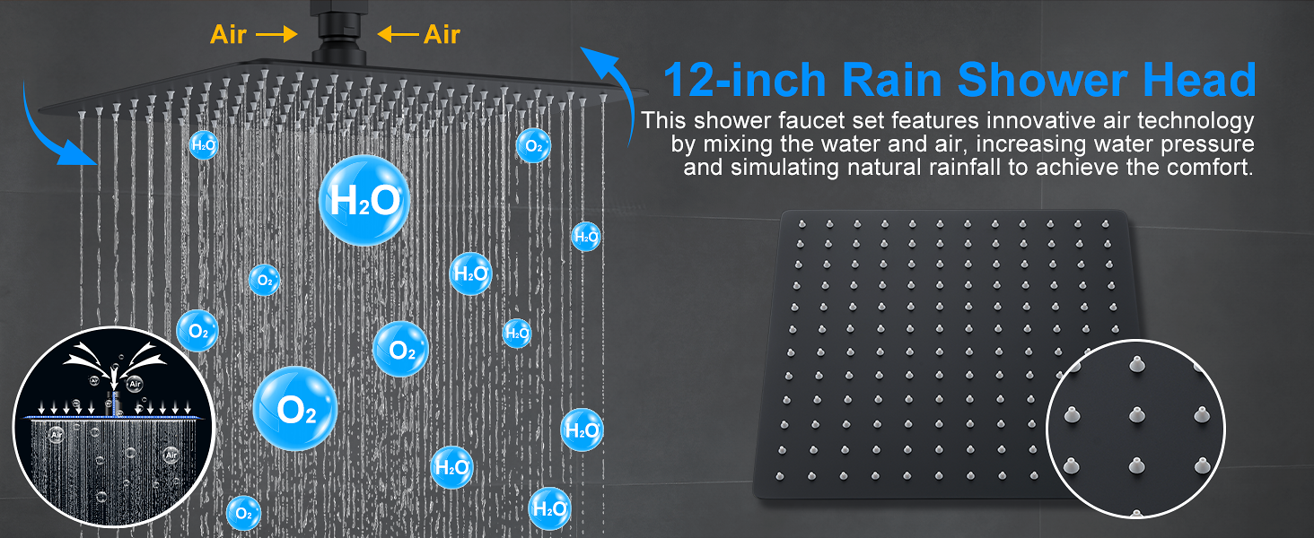 Bathtub Shower Faucet Set with Pressure Balance Valve, 12" Ceiling