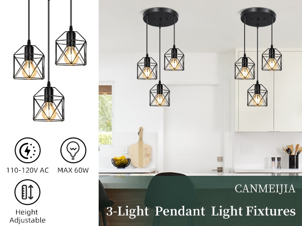 CANMEIJIA 3-Light Pendant Light Fixtures, Farmhouse Kitchen