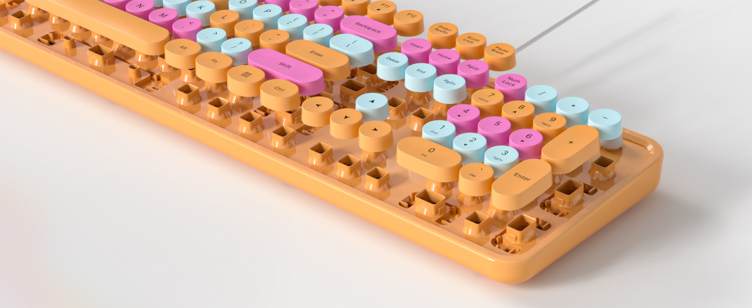 GEEZER Computer Wired USB Keyboard Orange FullSize Round