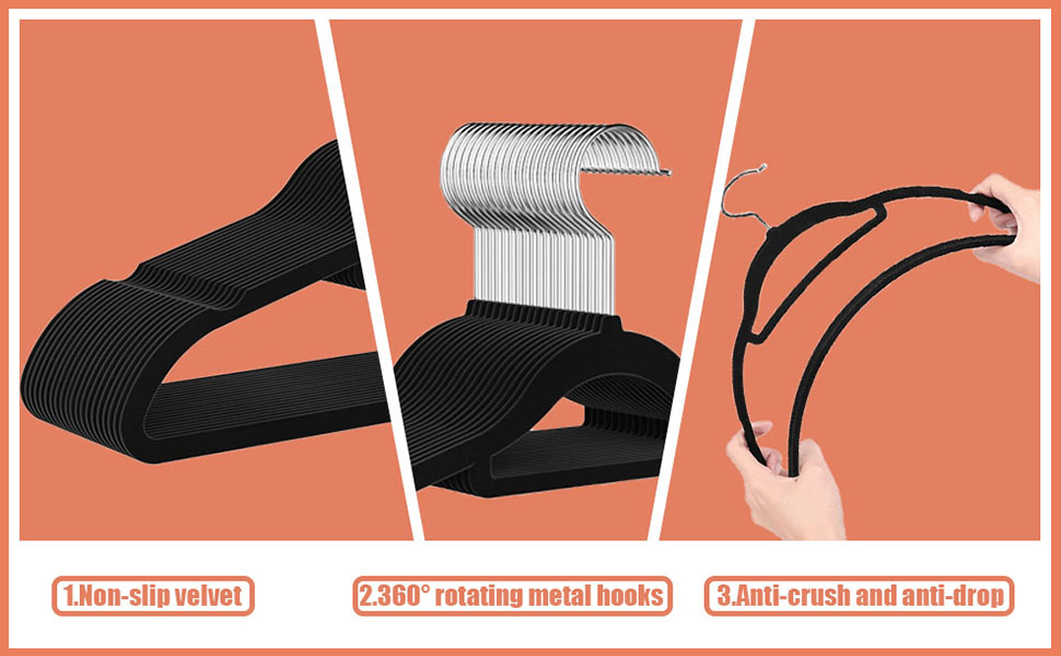 HOUCOC Velvet Hangers 50 Pack Black Velvet Hangers Non