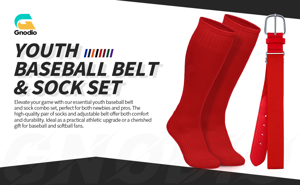 Gnodio 2 Pairs Baseball Socks and Belt Combo Set Adjustable