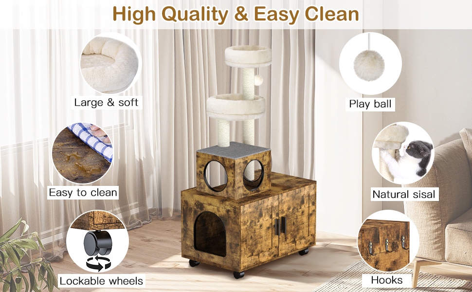 Cat Litter Box Furniture Hidden Enclosure Modern Wooden
