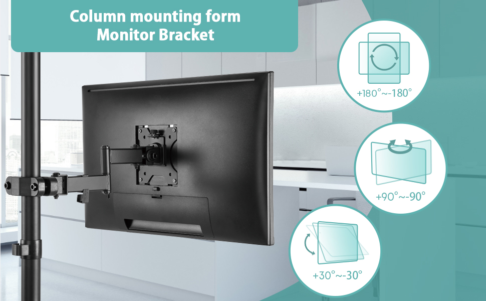 WORLDLIFT Pole Mount Monitor Arm Easy Clampon VESA Mount for 17"32