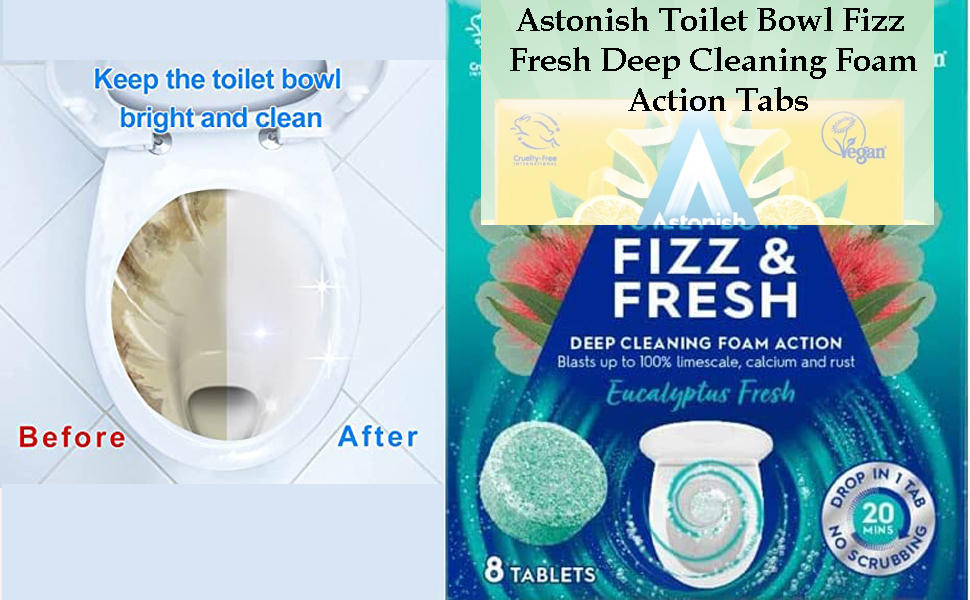 Astonish Toilet Bowl Fizz & Fresh Deep Cleaning Foam Action Tabs 8 Toilet Block Tablets