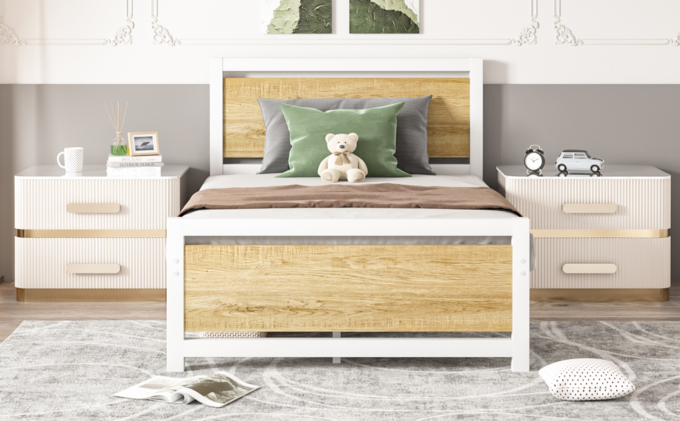 4 EVER WINNER Twin Bed Frames Wood with Headboard, Twin