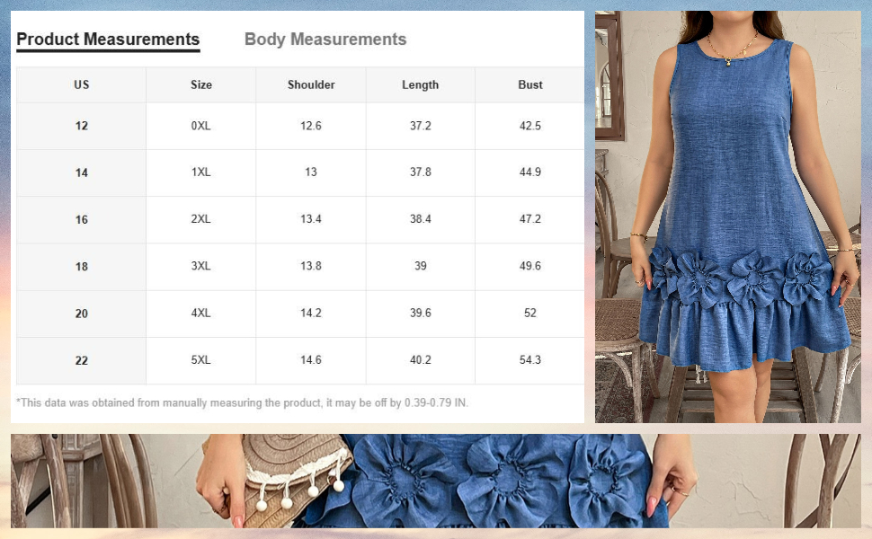 Floerns Women's Plus Size 3D Floral Round Neck Short Dress Ruffle Hem Sleeveless Tank Short Dress 